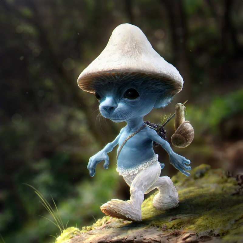 Create meme: smurfs in real life, smurf in the forest with mushrooms, funny smurf