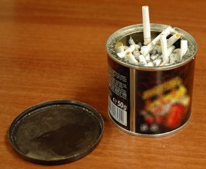 Create meme: ashtray with cigarette butts, smoker, drink