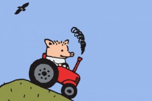 Create meme: on the tractor, tractor, Peter pig