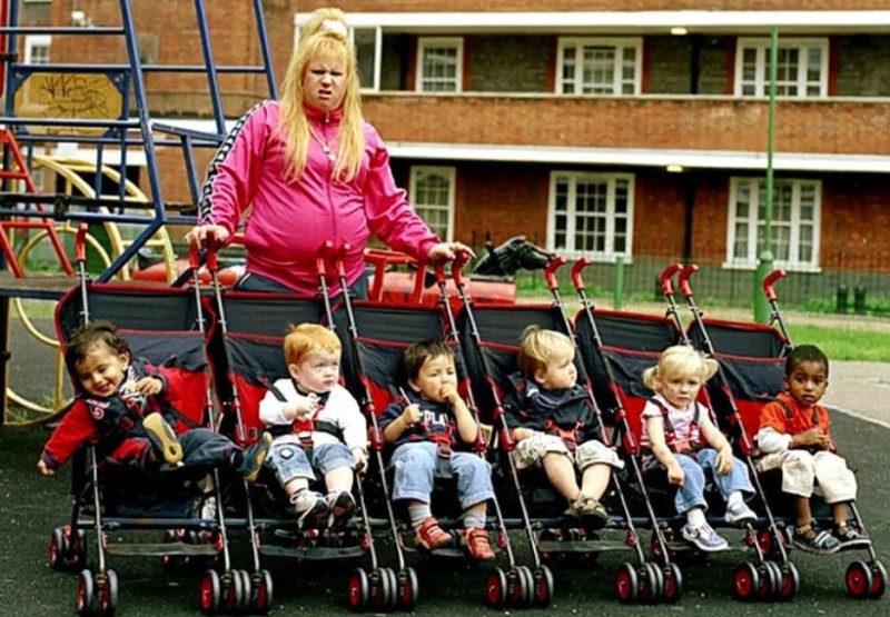 Create meme: mother of many children, stroller for large families, a mother with many children