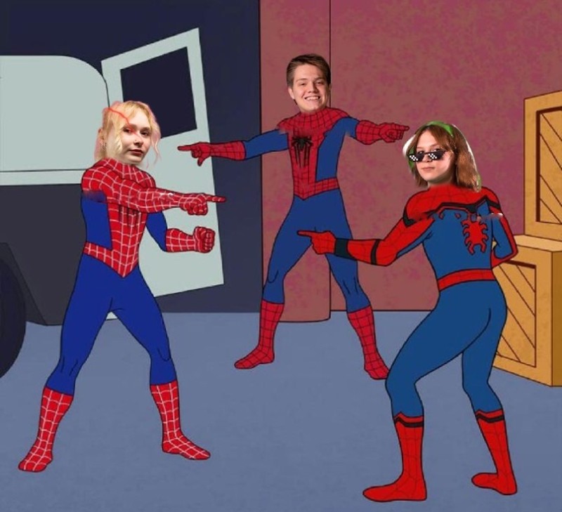 Создать мем: мем 2 человека паука, человек паук и человек паук мем, человек паук мемы