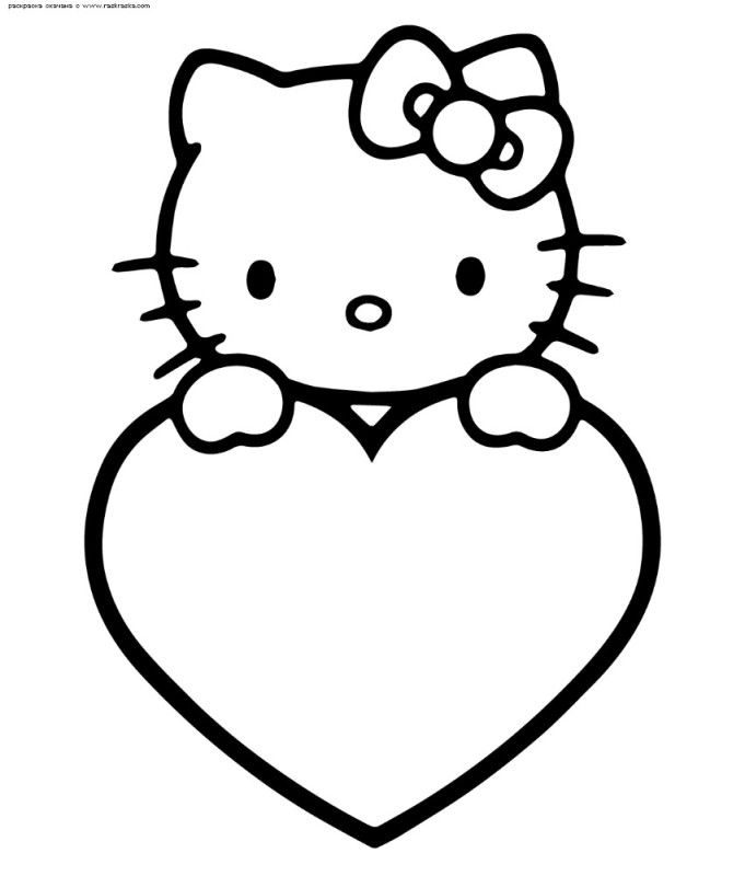 Создать мем: рисунки для срисовки хеллоу китти, раскраски для девочек хеллоу китти, раскраска хелло китти с сердечком