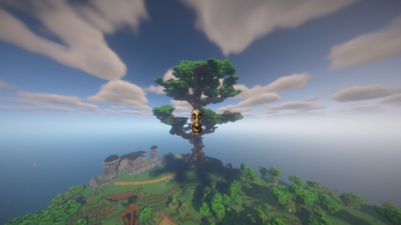 Создать мем: летающий остров майнкрафт, дерево майнкрафт, красивое дерево в майнкрафт