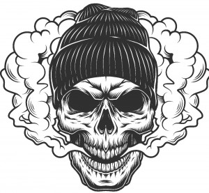 Create meme: logo skull vaping, skull in hat, skull illustration