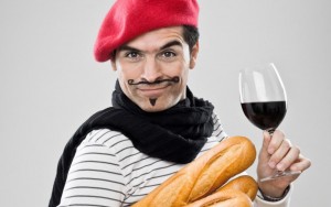Create meme: stereotypical Frenchman, a Frenchman with a baguette