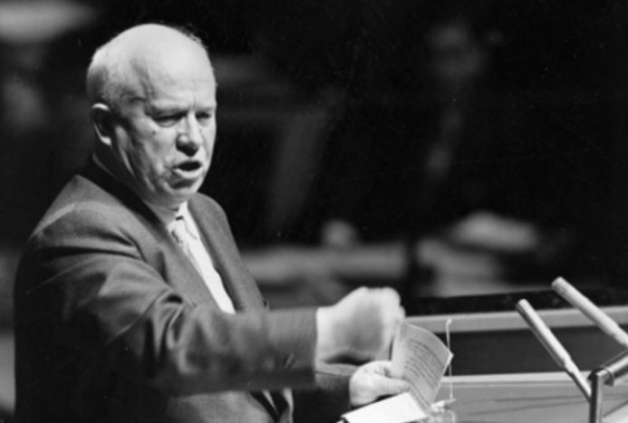 Create meme: nikita sergeevich khrushchev, Khrushchev with his boot on the podium, Nikita Khrushchev 1960 UN