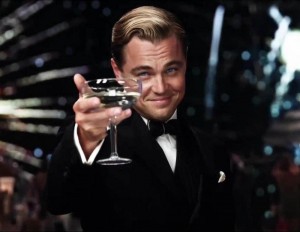 Create meme: Leonardo DiCaprio with a glass of, DiCaprio Gatsby, the great Gatsby