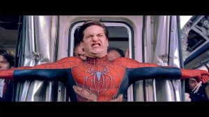 Create meme: Tobey Maguire, Spiderman 2 train, Spider-man 2