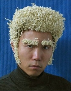 Create meme: male, noodles on the head photo, hair of ramen