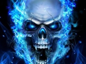 Create meme: flaming skull, blue skull, blue fire skull