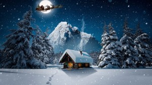 Создать мем: рождественский пейзаж, новый год зима лес хижина обои, заснеженный домик в лесу