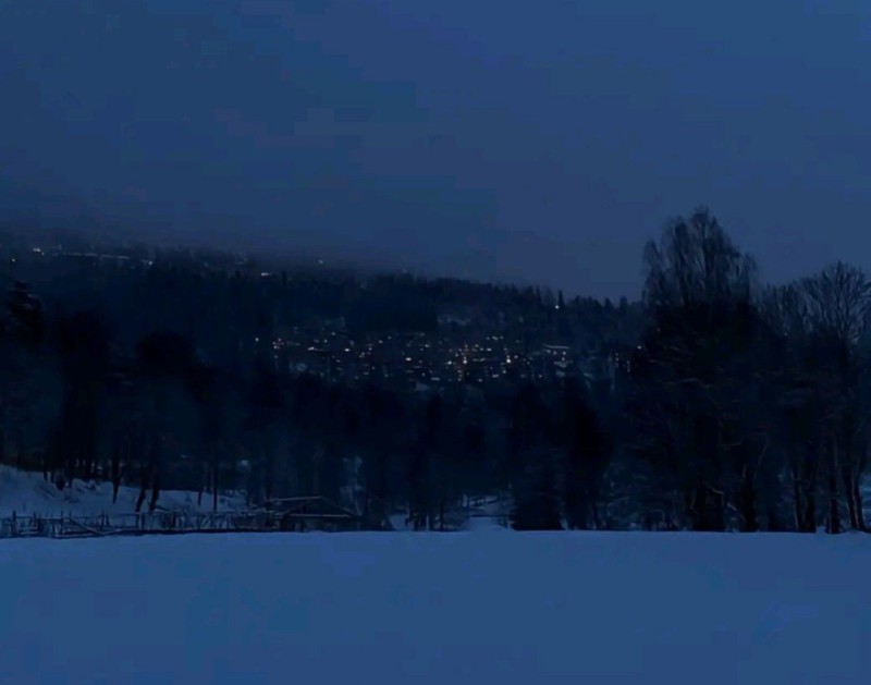 Create meme: the mountains in the winter, darkness, village winter night