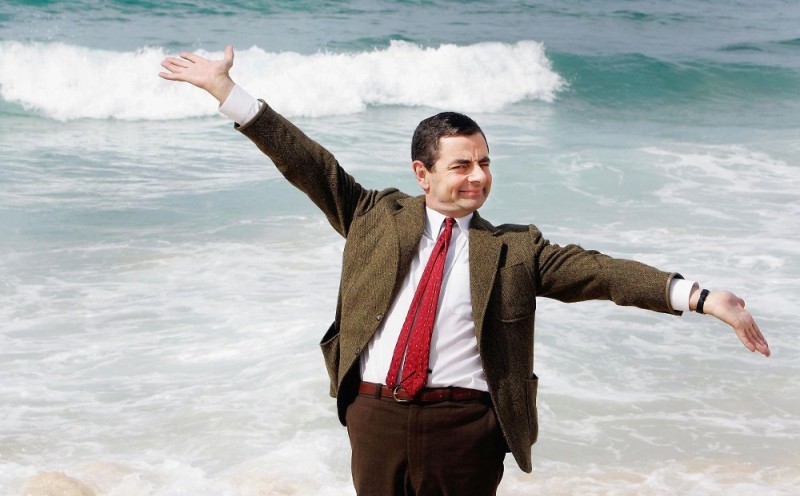 Create meme: Mr. bean , Mr. Bean happiness, Rowan Atkinson 