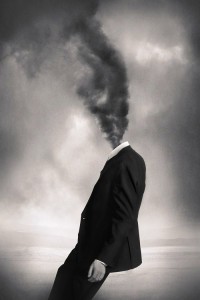 Создать мем: дым в голове, фото человека в шляпе, surreal