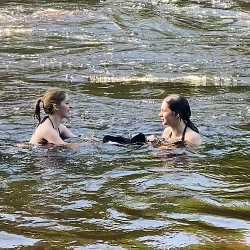 Create meme: bathing , on the river, swimming in reservoirs