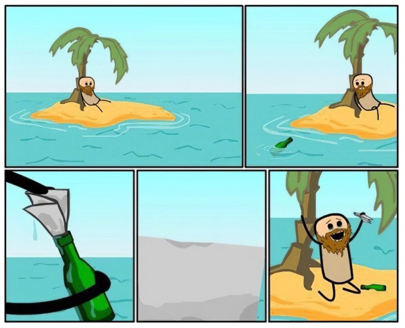 Create meme: desert island , memes about a desert island, funny comics 