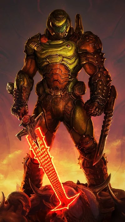 Create meme: doomguy demon lord ancient gods, doom eternal executioner of doom, doom the executioner of doom