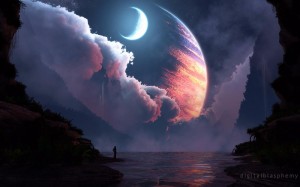 Create meme: digital art, moon, landscape