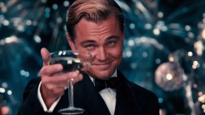 Create meme: Leonardo DiCaprio raises a glass, Leonardo DiCaprio the great Gatsby, Leonardo DiCaprio with a glass of