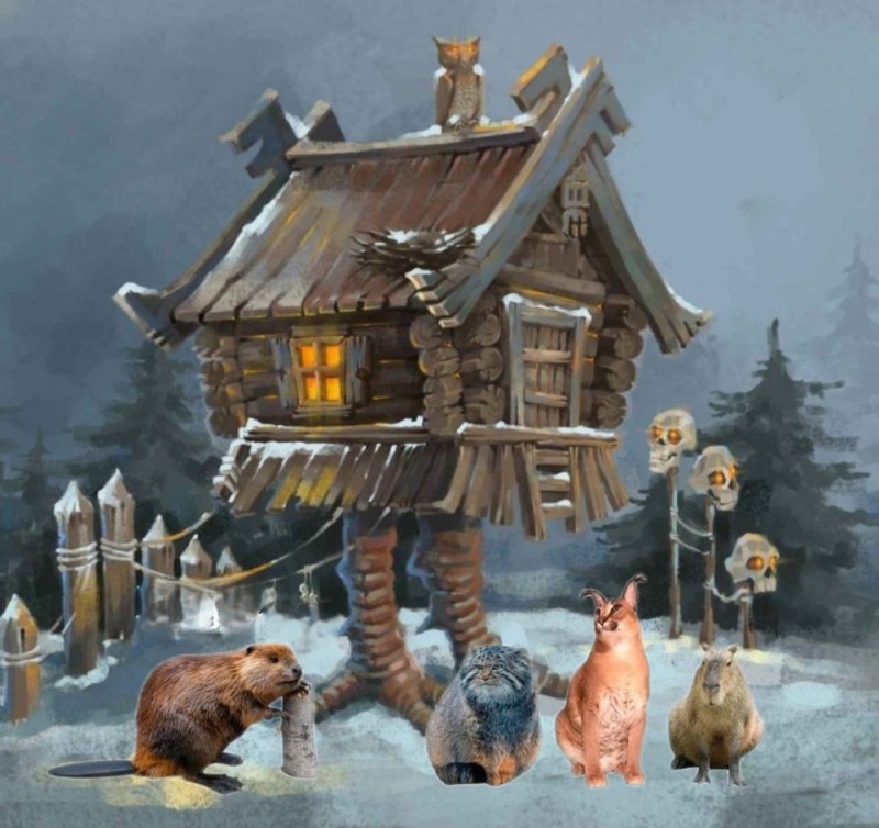 Create meme: the hut on fowl's legs, hut , baba yaga's house