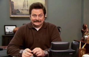 Создать мем: я человек простой вижу ставлю лайк, nick offerman, ron swanson