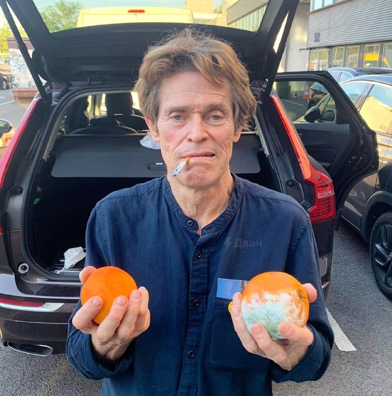 Create meme: willem dafoe with oranges, Willem Dafoe holds oranges, willem dafoe