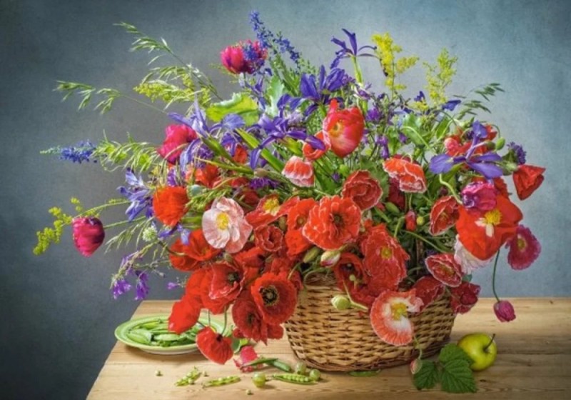 Create meme: bouquet of poppies, bouquet with poppies, castorland 500 puzzle details: bouquet of poppies