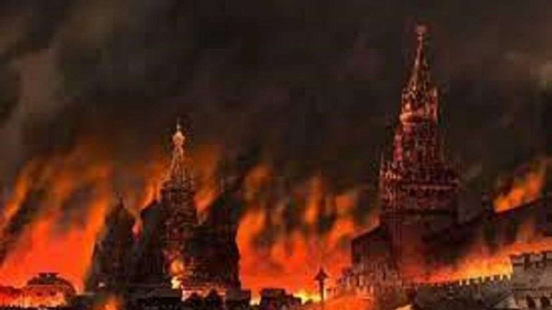 Create meme: the burning kremlin, burnt moscow, moscow is burning 1812