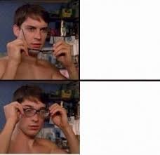 Создать мем: мем с очками, очки мем, мем питер паркер одевает очки