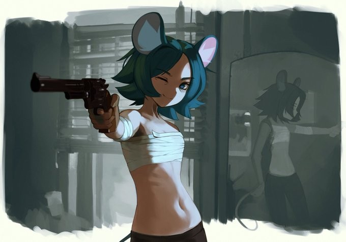 Create meme: anime characters, furry caracal, Furry girl with a machine gun