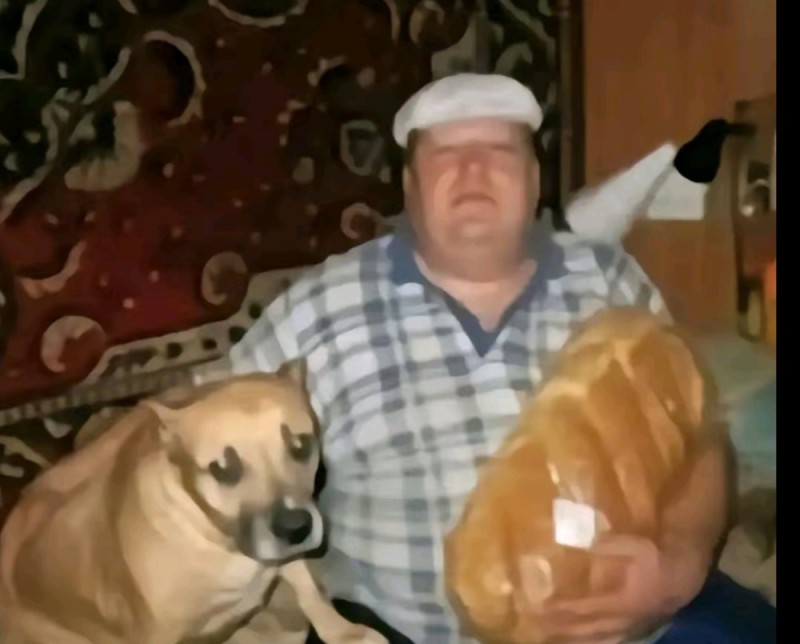 Create meme: male , Gerard Depardieu with a loaf, a man with a dog and a loaf