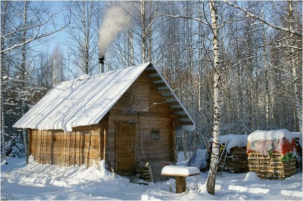 Create meme: forest hut in winter, sauna in winter, forest hut