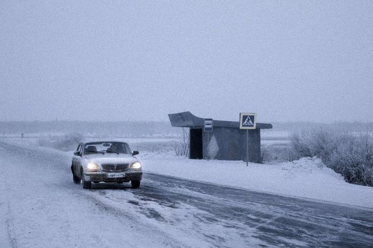 Create meme: winter road naryan-mar usinsk, snow on the road, car 
