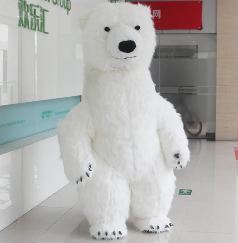 Создать мем: большой белый медведь, костюм белого медведя, надувной белый медведь