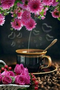 Создать мем: кофе и цветы, ароматный кофе, с добрым утром и хорошим днём новые
