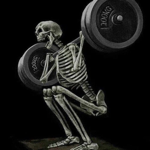 Create meme: a skeleton with a barbell, skeleton jock, weightlifting skeleton