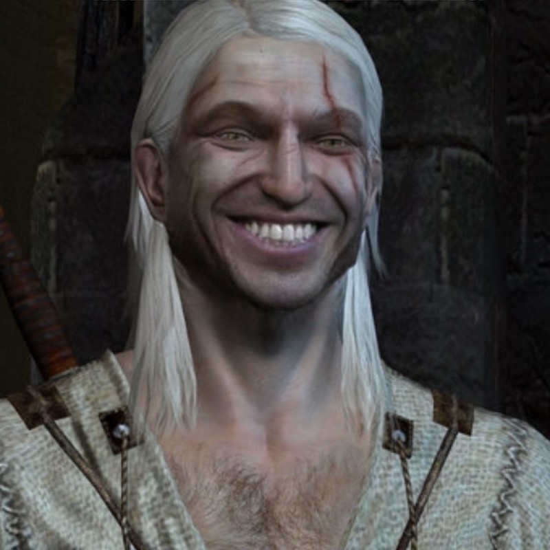 Create meme: the first Witcher, geralt of rivia smiles, The Witcher 3: Wild Hunt