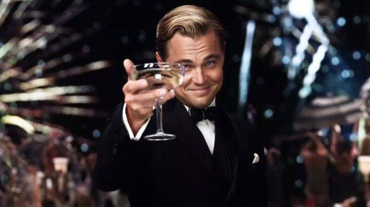 Create meme: Leonardo DiCaprio the great Gatsby, Gatsby glass , the great Gatsby the glass 