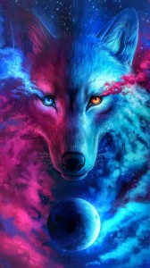 Create meme: rainbow wolf, beautiful wolf, neon wolf