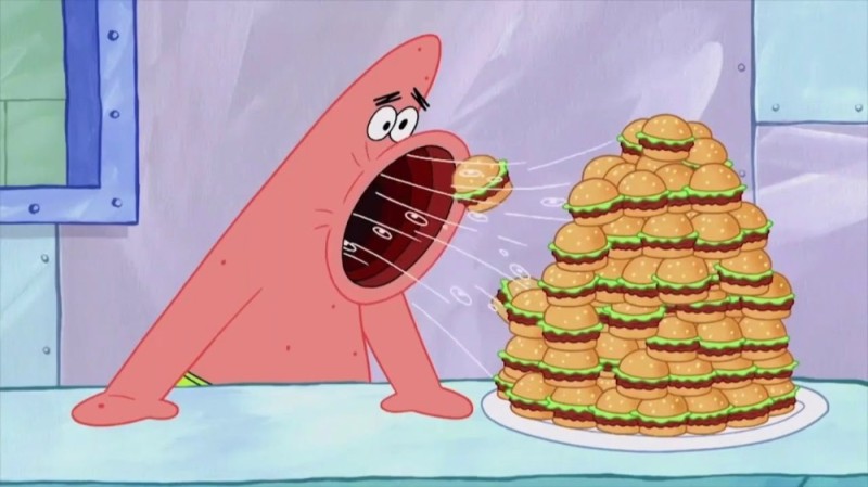 Create meme: spongebob eating crabsburgers, bob sponge, Patrick star 