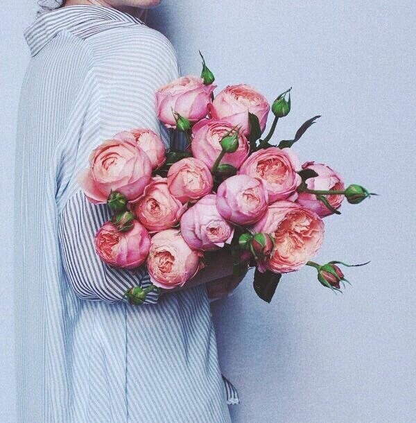 Create meme: a girl holds flowers without a face, peonies in the hands, peony roses 