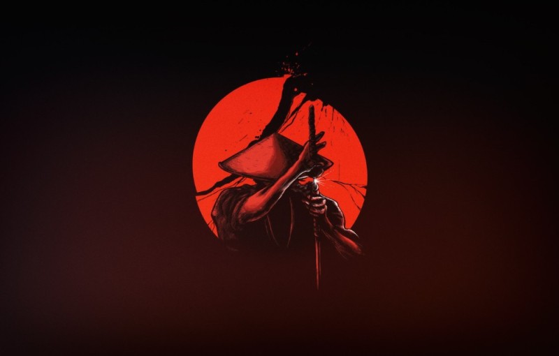 Создать мем: самурай на фоне луны, самурай на фоне красной луны, самурай арт