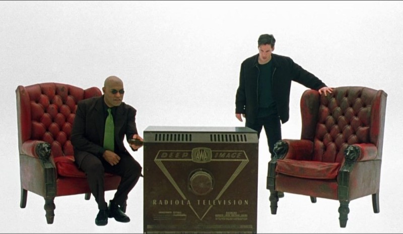 Create meme: morpheus chair, neo and Morpheus, Morpheus in chair