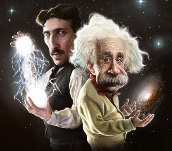 Create meme: Nikola Tesla and Einstein, einstein art, Einstein is a physicist