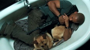 Create meme: Dog, I am legend, will Smith strangles the dog in I am legend