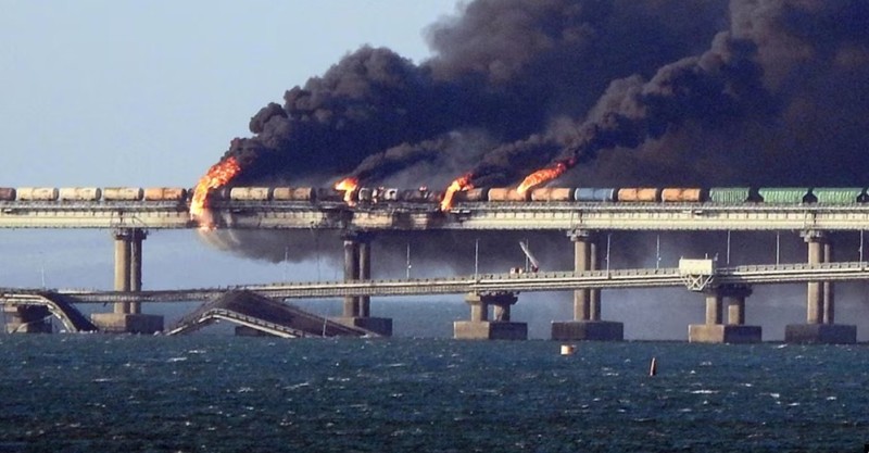 Create meme: the Crimean bridge was blown up 2022, the Crimean bridge was blown up, explosion of the Crimean bridge