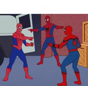 Создать мем: человек паук мем, три человека паука мем, 2 человека паука мем