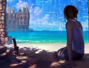 Create meme: city art, girl castle sea, pictures of fantasy worlds