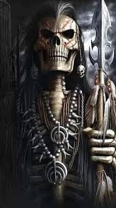 Create meme: skeleton with a scythe, skull of death, skull skeleton