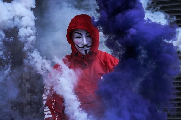 Create meme: smoke bomb, anonymous , anonymous mask